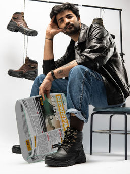 Bacca Bucci - PROTECTOR Leather Motorcycle Black Trekking Boots for Men