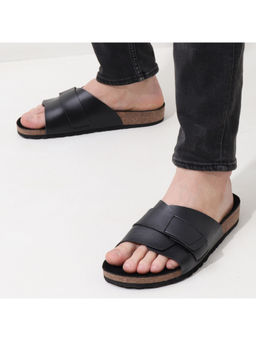 NoStrain - Men Double Layered Cork Sandals - Black