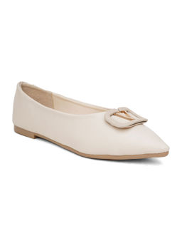 Sherrif Shoes - Embellished Cream Slip-On Ballerina