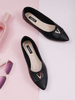 Sherrif Shoes - Embellished Black Slip-On Ballerina