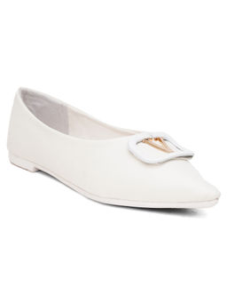 Sherrif Shoes - Embellished White Slip-On Ballerina