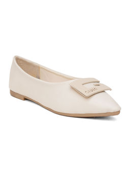 Sherrif Shoes - Embellished Cream Slip-On Ballerina