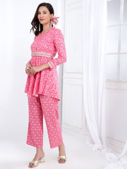 Bani Women - Printed Womens Co-Ord with embroidered Belt - Pink (Set of 3)