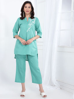 Bani Women - Embroidered Womens Co-Ord Tunic with Trouser - Grey (Set of 2)