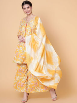 Bani Women - Printed Kurta Dupatta with Flared Sharara - Yellow (Set of 3)