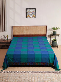 Fabindia - Green Tanka Check Hand Woven Cotton Bed Cover