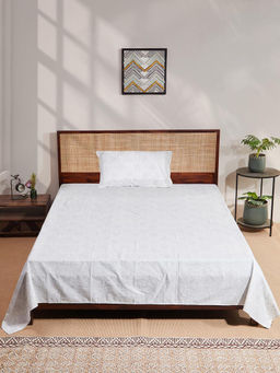 Fabindia - Grey Hand Block Cotton Printed Bed Sheet with 1 Pillow Cover (Single)