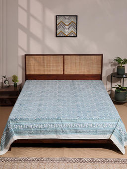 Fabindia - Blue Hand Block Cotton Printed Bed Cover