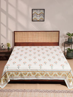 Fabindia - Orange Khus Cotton Printed Bed Cover