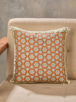 Fabindia - Orange Khus Cotton Printed Cushion Cover
