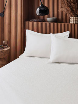 Ddecor Live Beautiful - Cotton Jacquard White Floral Bedsheet with 4 Pillow Covers (King)