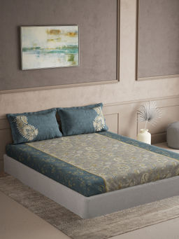 Ddecor Live Beautiful - Cotton Ethnic Blue 145Tc Bedsheet with 4 Pillow Covers (King)