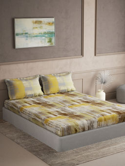 Ddecor Live Beautiful - Cotton Abstract Yellow 145Tc King Bedsheet with 2 Pillow Covers (King)