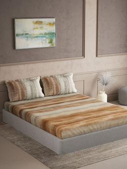 Ddecor Live Beautiful - Cotton Abstract Brown 145Tc King Bedsheet with 2 Pillow Covers (King)