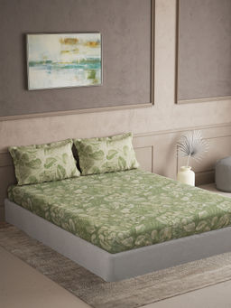 Ddecor Live Beautiful - Cotton Galaxy Green Leaves 145Tc King Bedsheet with 2 Pillow Covers (King)