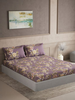 Ddecor Live Beautiful - Cotton Galaxy Purple Floral 145Tc King Bedsheet with 2 Pillow Covers (King)