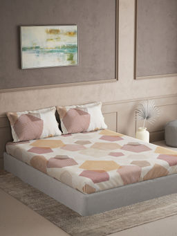 Ddecor Live Beautiful - Cotton Brown Geometric 145Tc King Bedsheet with 2 Pillow Covers (King)