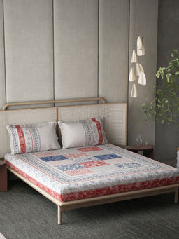 Ddecor Live Beautiful - Cotton Ethnic Blue 145Tc Bedsheet with 4 Pillow Covers (King)