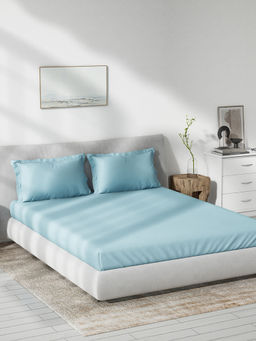 Ddecor Live Beautiful - Cotton Solid Blue 180Tc Fitted Bedsheet with 2 Pillow Covers (King)
