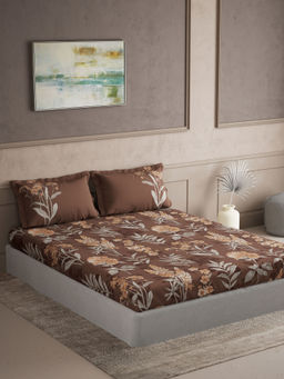 Ddecor Live Beautiful - Cotton Primary Brown Floral 145Tc Bedsheet with 2 Pillow Covers (King)