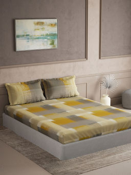 Ddecor Live Beautiful - Cotton Checks 145Tc Fitted Bedsheet with 2 Pillow Covers (King)