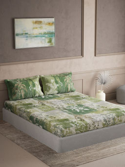 Ddecor Live Beautiful - Cotton Leaves 145Tc Fitted Bedsheet with 2 Pillow Covers (King)