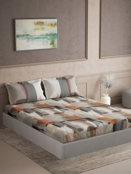 Ddecor Live Beautiful - Cotton Abstract 145Tc Fitted Bedsheet with 2 Pillow Covers (King)