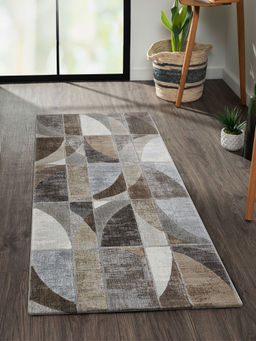 OBSESSIONS - Geometric Polypropylene Grey and Brown Runner