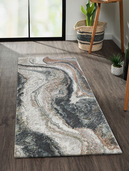 OBSESSIONS - Abstract Polypropylene Cream and Dark Grey Runner