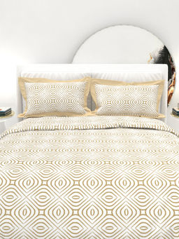 the White Moss - Carnation Geometric 300Tc Pure Cotton Bedsheet with 2 Pillow Covers (King)