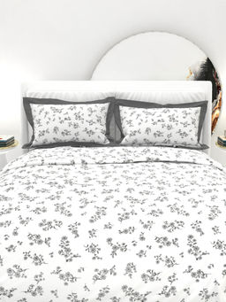 the White Moss - Carnation White Floral 300Tc Pure Cotton Bedsheet with 2 Pillow Covers (King)