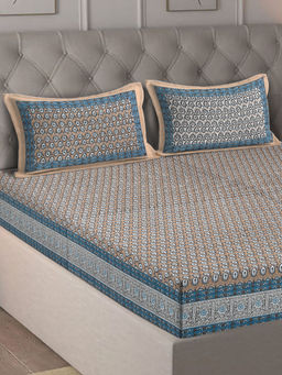 Eyda - Ethnic Printed Brown Bedsheet with 2 Pillow Covers (King)