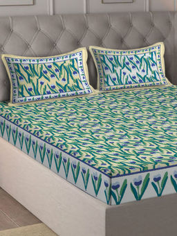 Eyda - Floral Printed Multi-Color Cotton Bedsheet with 2 Pillow Covers (King)