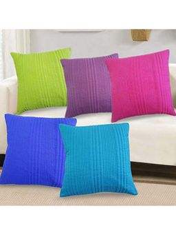 I wish - Mix Microfiber Striped Quilted Cushion Cover - Pack Of 5