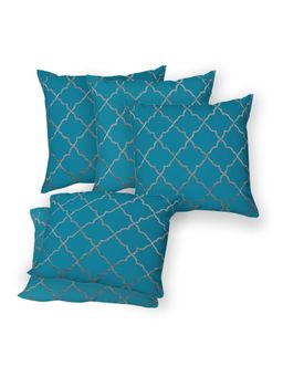 I wish - Embroidered Ogee Pattern Teal Cushion Cover - Pack Of 3