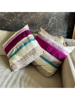 I wish - Shiny Art Silk Patch Cushion Cover with Kantha Work - Pack Of 2