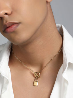 French Accent - Men's The Anchor's Lock Chain Necklace - California Gold