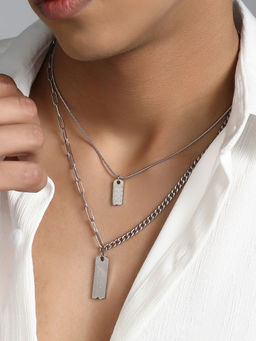 French Accent - Men's The Scale Multi-Layer Necklace - Metallic Silver