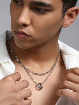 French Accent - Men's The Vortex Multi-Layer Necklace - Metallic Silver