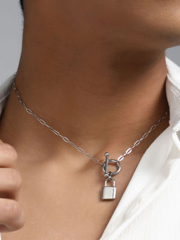 French Accent - Men's The Anchor's Lock Chain Necklace - Metallic Silver