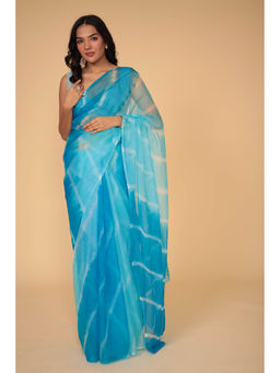 Zari Jaipur - Light Blue Leheriya Printed Saree with Unstitched Blouse