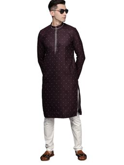 Manyavar - Men'S Wine Blended Viscose Festive Wear Kurta with Pencil Pajama (Set of 2)
