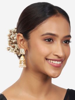 Joules By Radhika - Gold Finish Off White Kundan Polki Jhumka Earrings