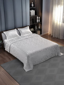 Synergized Cotton - Jacquard Essence Light Grey Super Soft Bedsheet with 2 Pillow Covers (Super King)