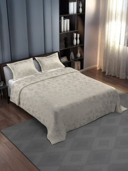 Synergized Cotton - Jacquard Essence Beige Super Soft Bedsheet with 2 Pillow Covers (Super King)