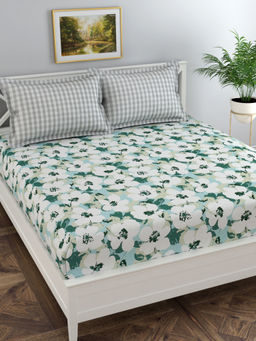 Florida - Green Floral Bedsheet with 2 Pillow Covers (Double)