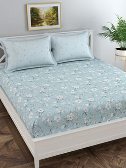 Florida - Blue Floral Bedsheet with 2 Pillow Covers (Double)