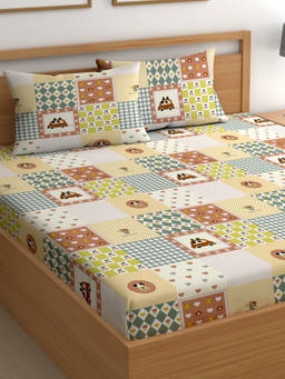 CHHAVI INDIA - Multi-Color Patchwork Kids Bedsheet with 2 Pillow Covers (DOUBLE)