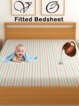 CHHAVI INDIA - Multi-Color 210 TC Striped Waterproof Fitted Bedsheet (Double)