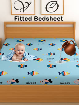 CHHAVI INDIA - Blue 210 TC Kids Aquatic Waterproof Fitted Bedsheet (Double)